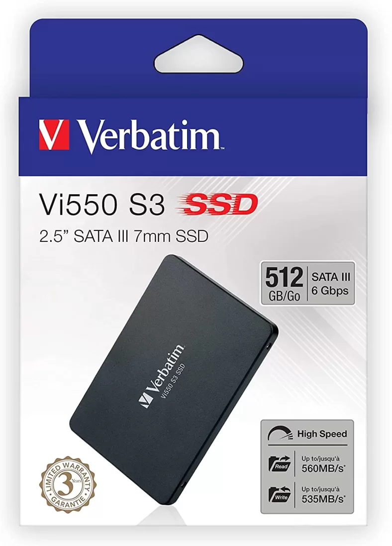 VERBATIM Vi550 S3 SSD - SSD interne 512GB - Solid State Drive - 2.5'' interface SATA III - disque dur interne SSD technologie 3D NAND - SSD 512GB haute performance - 560MB/s - noir