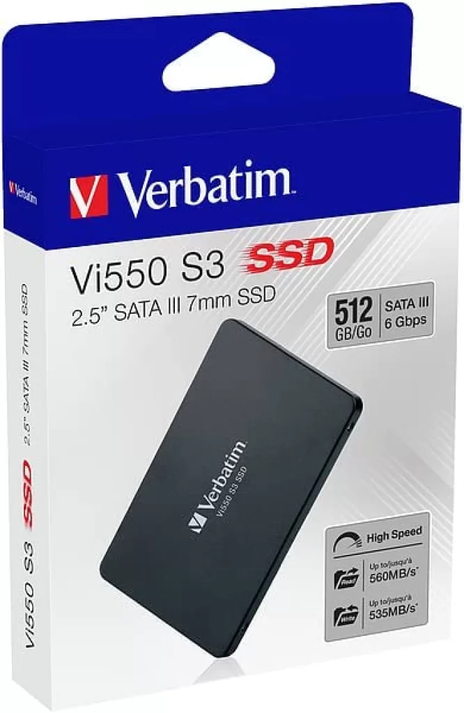 VERBATIM Vi550 S3 SSD - SSD interne 512GB - Solid State Drive - 2.5'' interface SATA III - disque dur interne SSD technologie 3D NAND - SSD 512GB haute performance - 560MB/s - noir